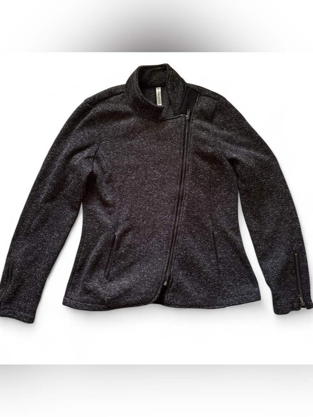 Fabletics Women's Dark Charcoal Heather Zip Moto Style Athletic Jacket Women’s L